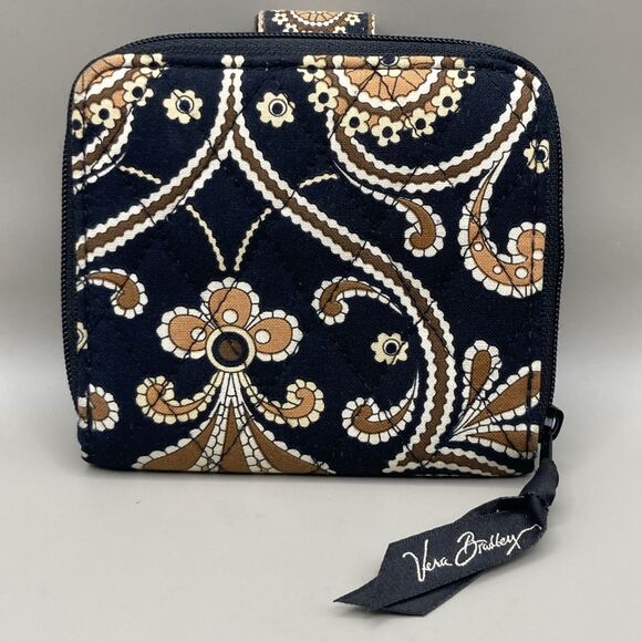 Vera Bradley Caffe Latte Wallet Brown Paisley Zip/Snap Quilted 2008 4.5'x4" - Picture 2 of 6